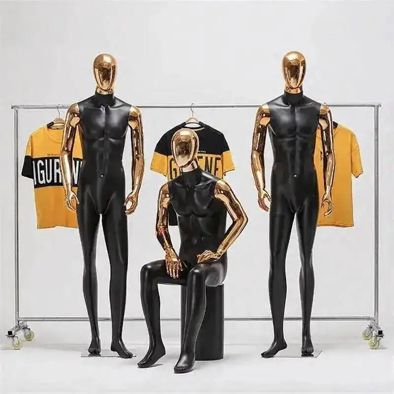 Clothing and with Gold-plated Head Hands Body Model Store Full Window Male Mannequins Dummy with Metal Base Men's Clothing Model