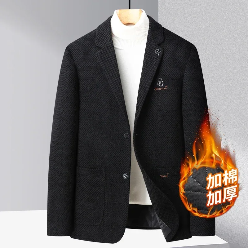 

New fashion trend handsome business autumn and winter plus cotton suit men's business leisure thousand bird lattice suit jacket