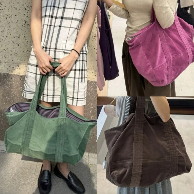 Autumn Winter Corduroy Tote Bag Soft And Large Capacity Shoulder Bag Korean Stylish Solid Color Simple Commuter Bag