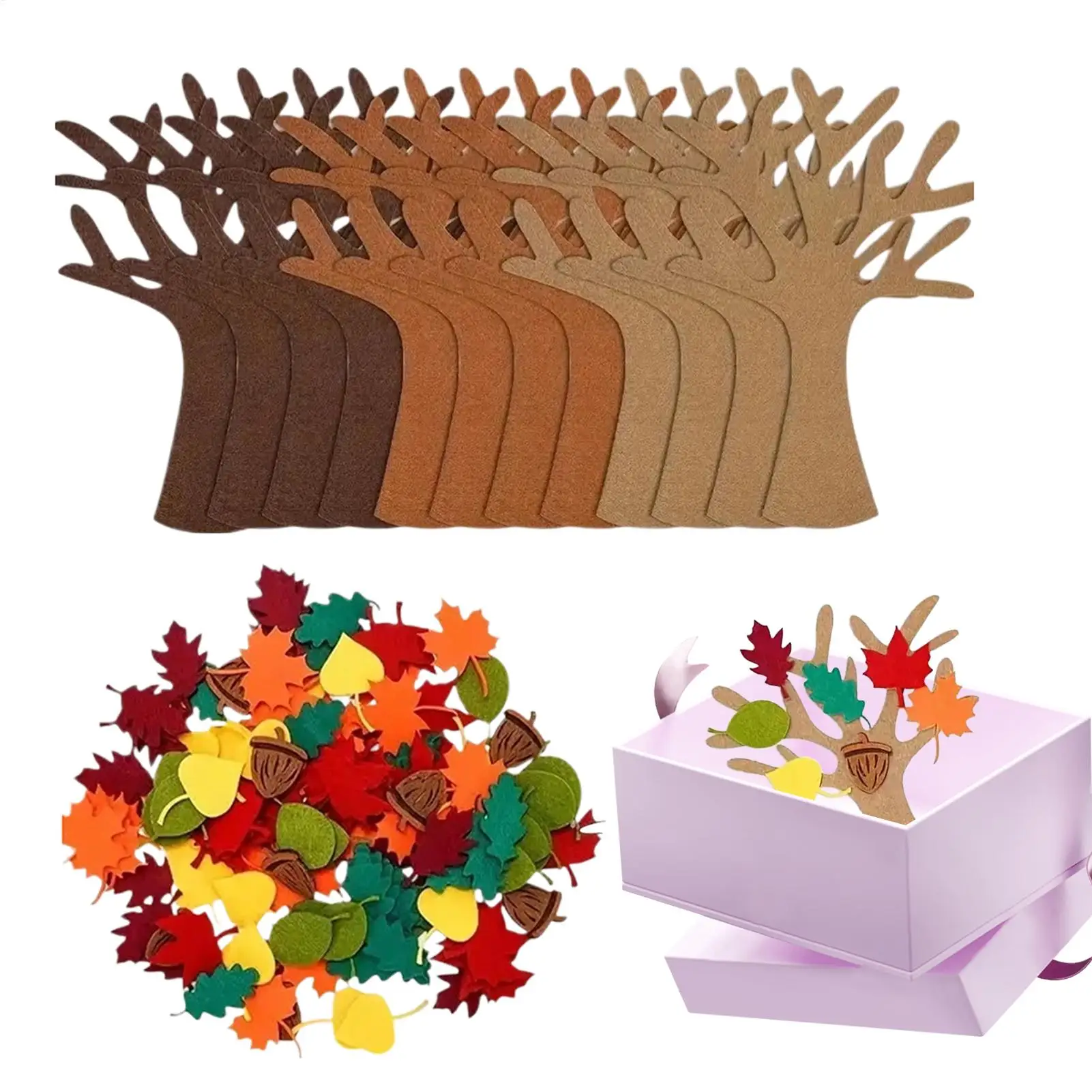 96pcs/set Felt Tree Craft Kit Maple Leaves Fall Decor For Thanksgiving Party, Home Classroom Office Holiday Decoration