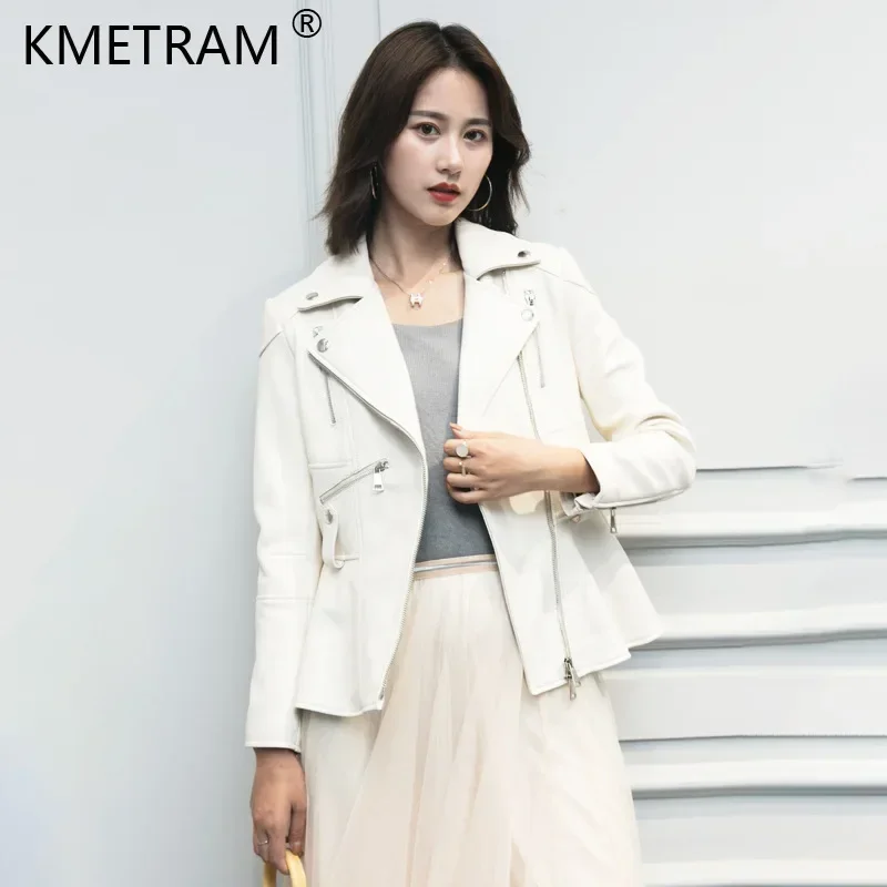 2024 New Fashion Genuine Sheepskin Jacket Women Elegant Short Leather Jackets Woman Real Leather Coat Skirt Shape Jaqueta Couro