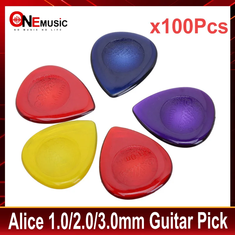 100pcs Alice AP-100JM 1.0/2.0/3.0MM Durable Clear Water-drop Transparent Guitar Picks Plectra