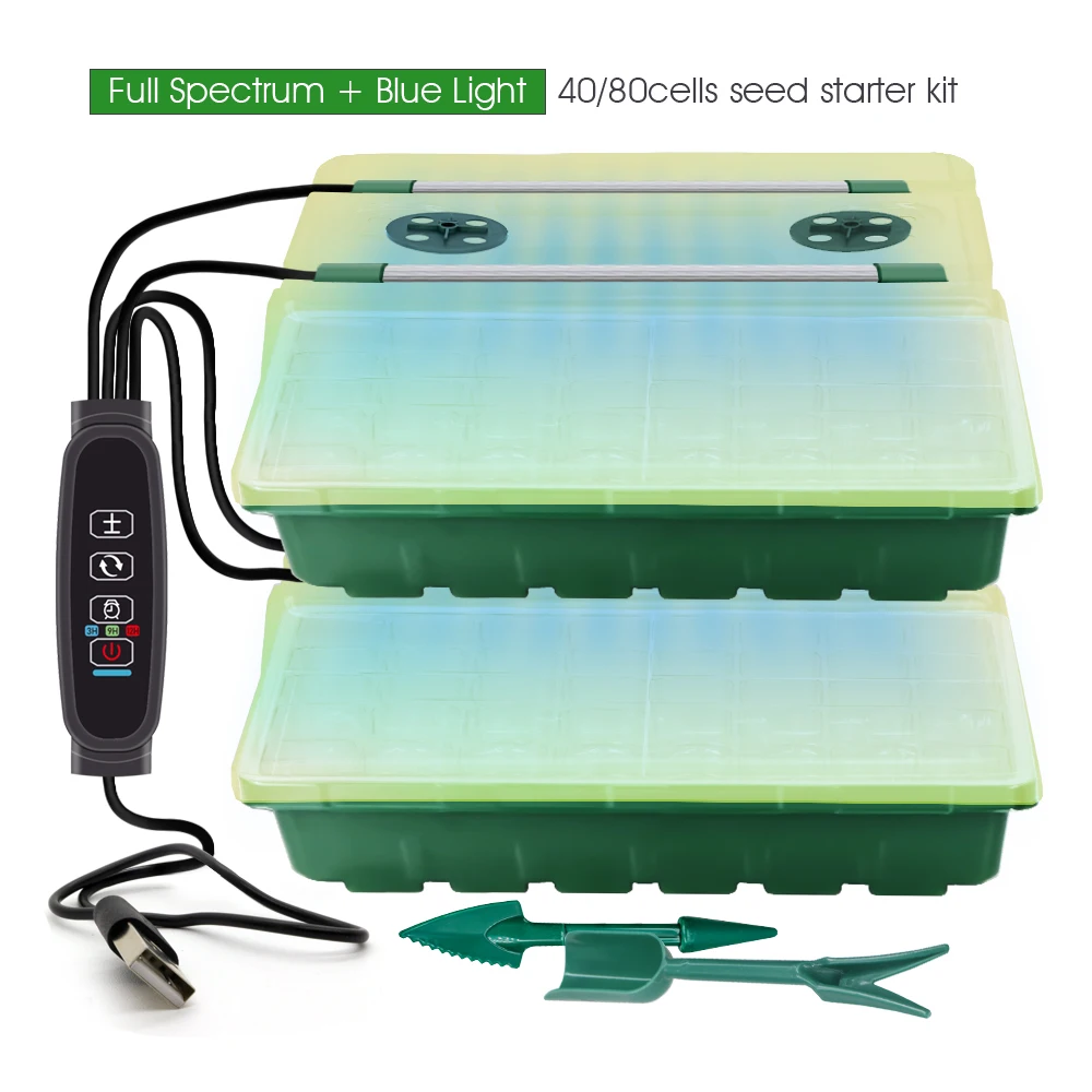 New Seed Starter Trays with High Dome Germination Box Kit-40/80 Cells 2/4 LED Grow Lights Smart Timer & 3 Modes for Home Garden