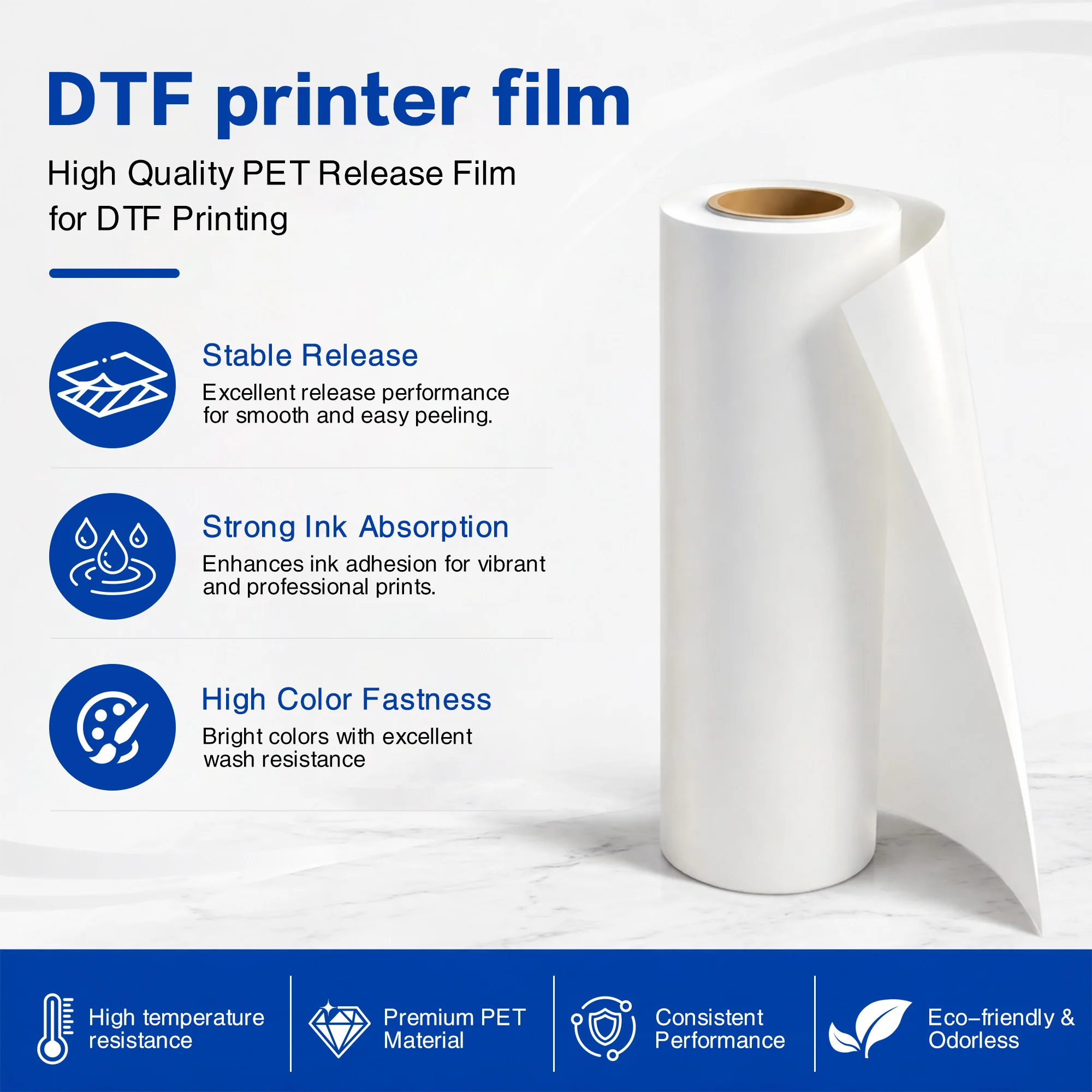 Premium DTF PET Film Double Sided Matte Transfer Paper for Direct to Film Printing Heat Press Film for T-Shirt Textile Canvas