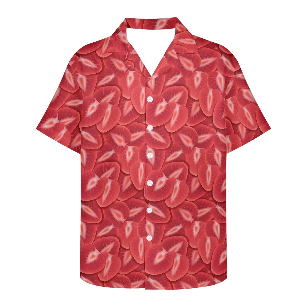 

Fashion Red Polynesian Tribe Button Slim Men'S Tops Fruit Print Hawaii Shirts Men Turn Down Collar Short Sleeve Clothing