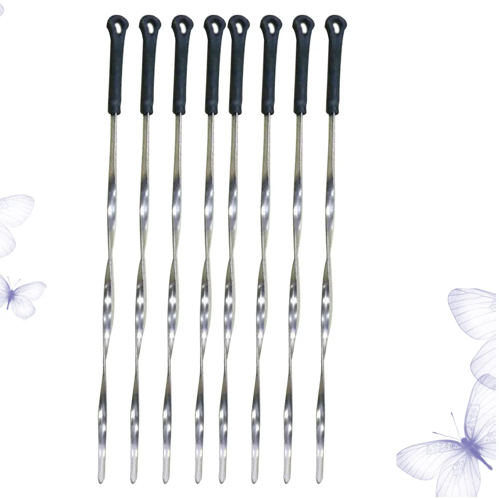 

8pcs Barbecue Forks Thickened Stainless Steel Bbq Skewers Rustproof Outdoor Grill Tools For Meat Vegetables Kebabs Chicken Wings