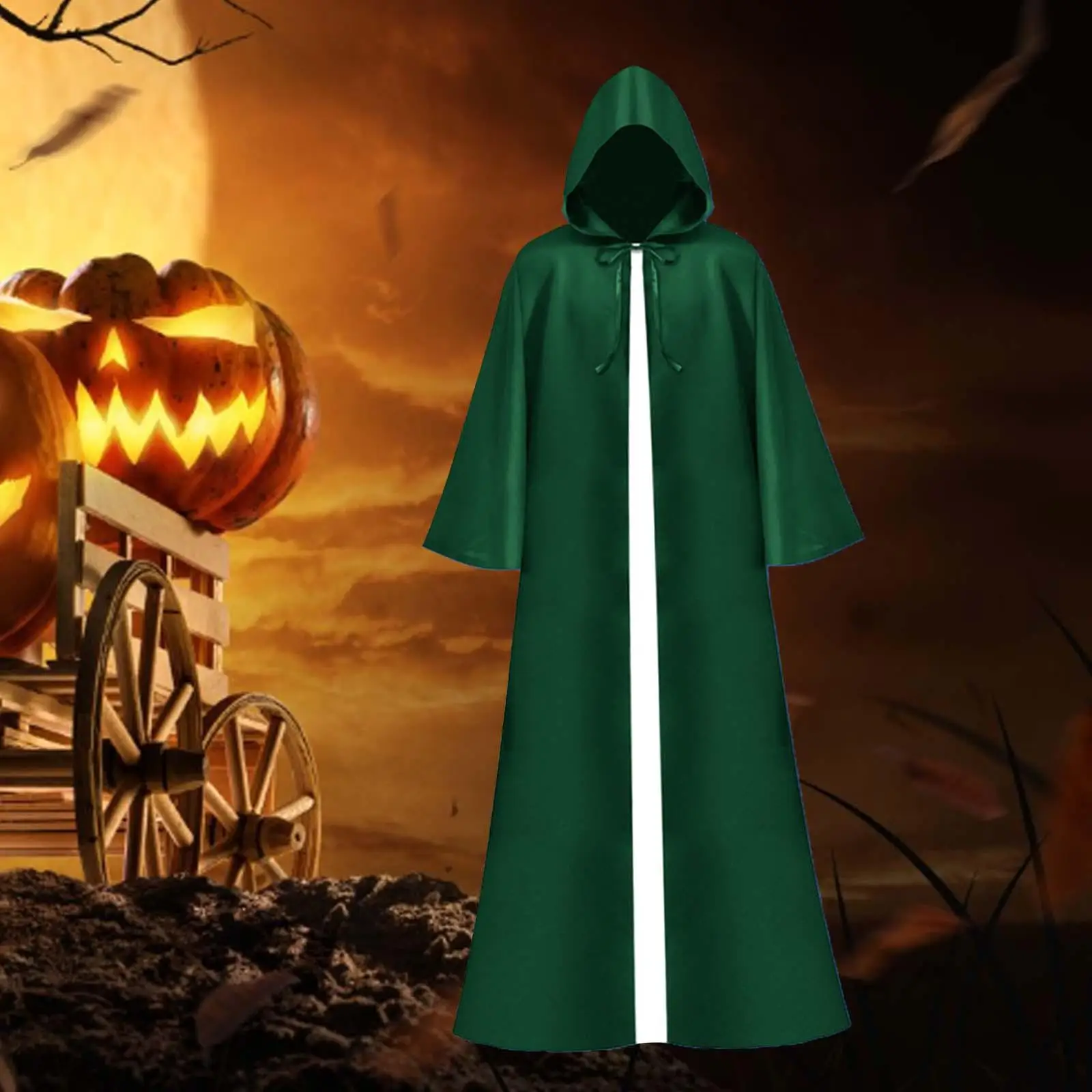 Halloween Cloak Wizard Long Cape Witch Costume Long Hooded Cloak Robe for Club Punk Party Performance Carnival Vintage Gathering