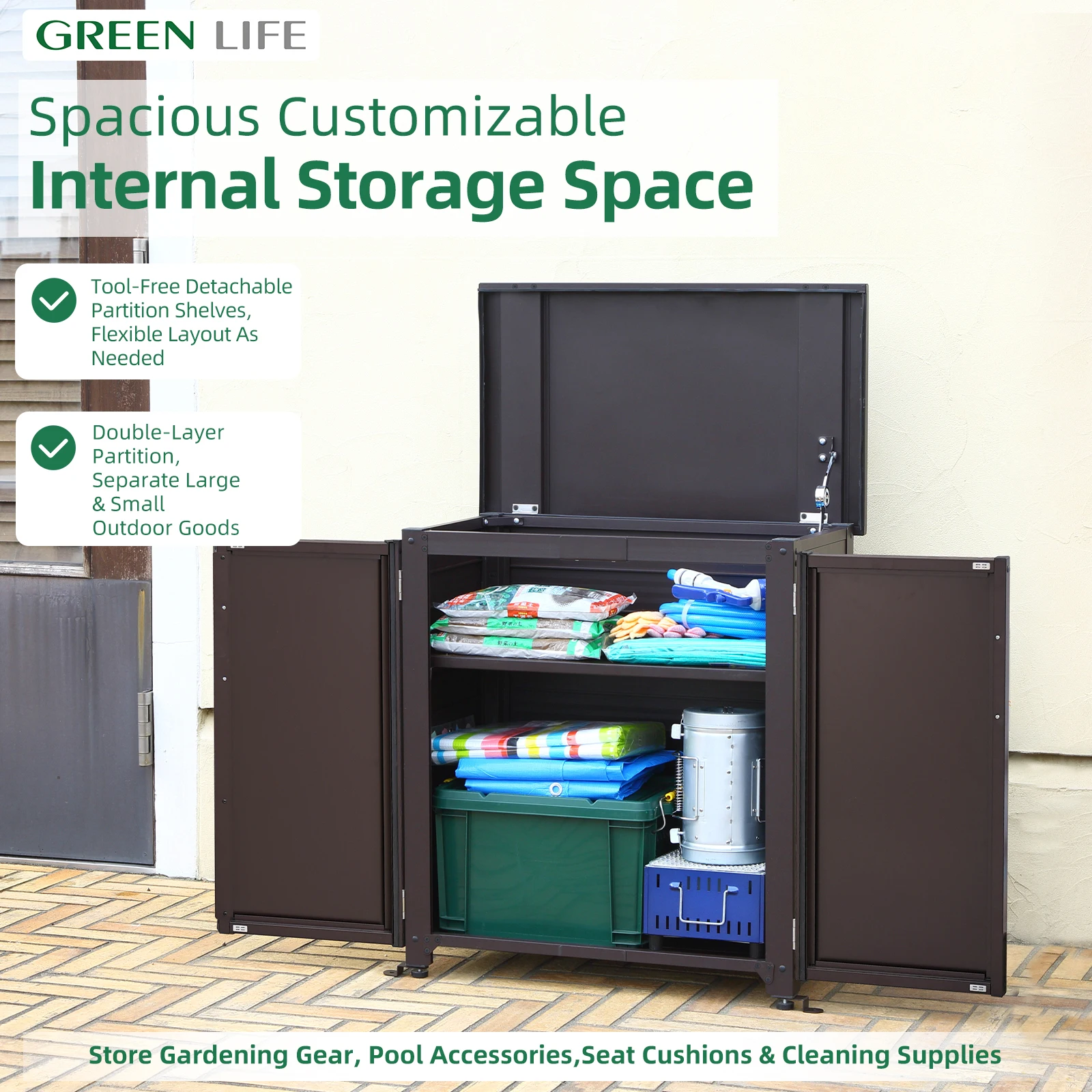GREENLIFE Aluminum alloy patio storage cabinet, shoe cabinet, balcony cabinet, rain-proof and sunscreen storage cabinet, tool ca