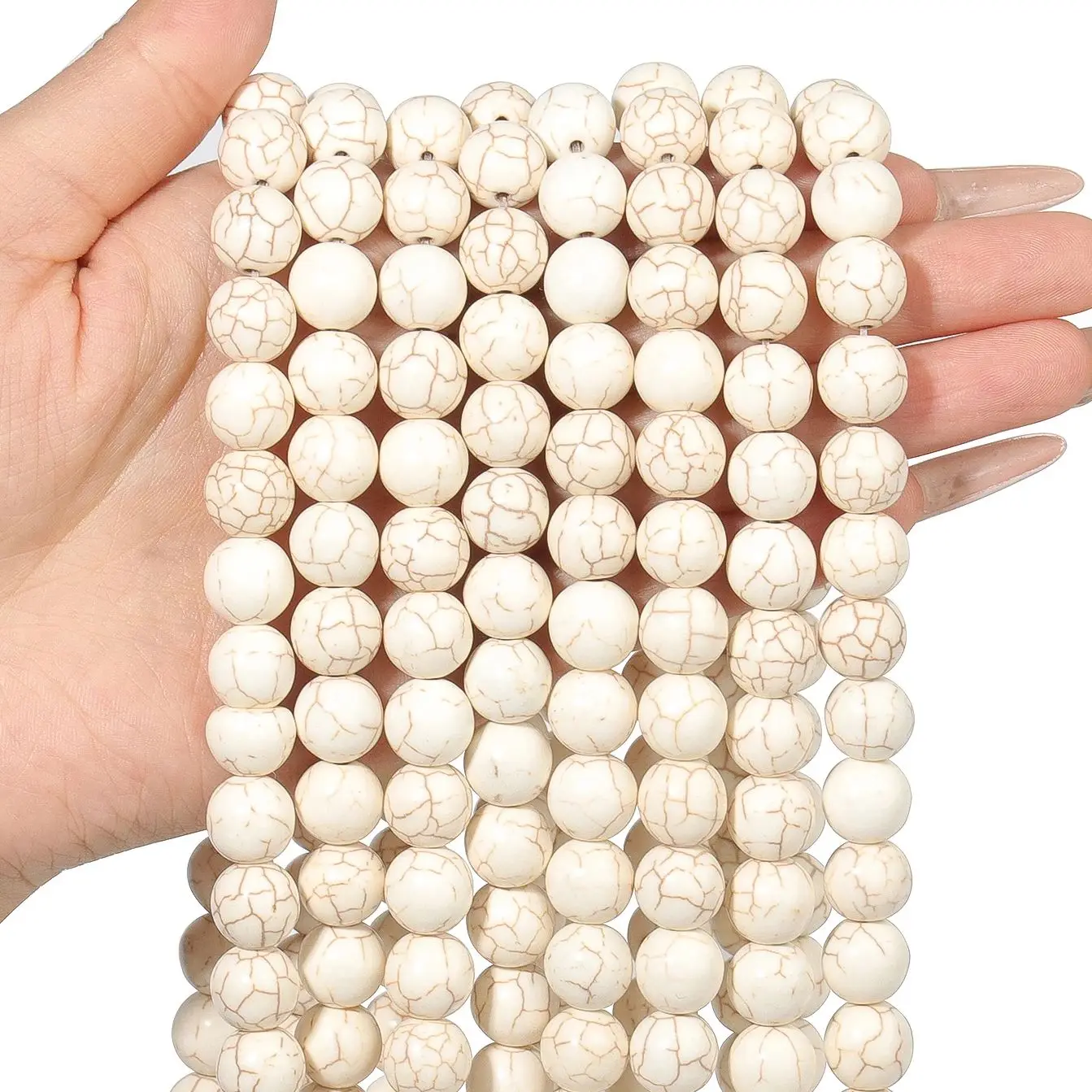 Natural Stone Beads White Turquoise Howlite 4/6/8/10/12mm Round Loose Beads for Jewelry Making DIY Handmade Bracelet Necklace