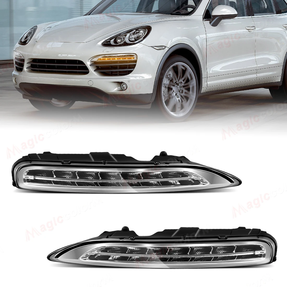 

Для Porsche Cayenne 2011-2014 светодиодный передний бампер дневные ходовые огни DRL автомобильные аксессуары 95863118100 95863118200