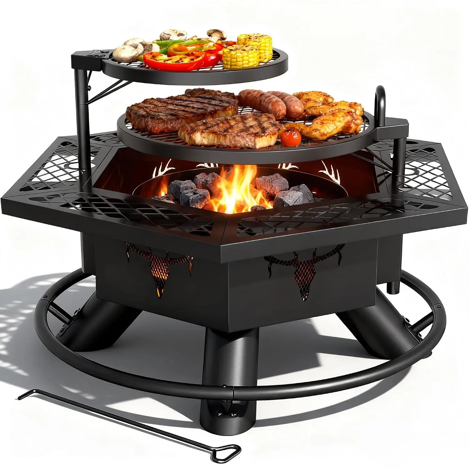 Outdoor Fire Pits for Outside Wood Burning Fire Pit with 2 Grills