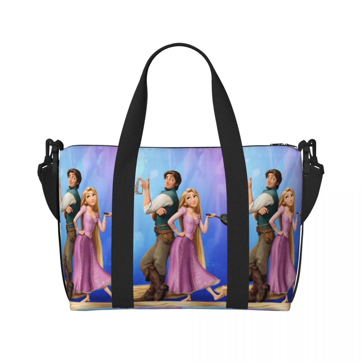 Custom Flynn Rider Rapunzel Beach Tote Bag Women Tangled Big Compartment Gym Beach Travel Bags