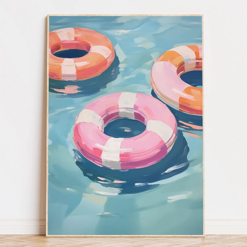 الملونة بركة تعويم عوامة النجاة شجرة النخيل اللوحة الملصقات قماش الطباعة الحديثة جدار صورة فنية لهدايا ديكور المنزل الشاطئ