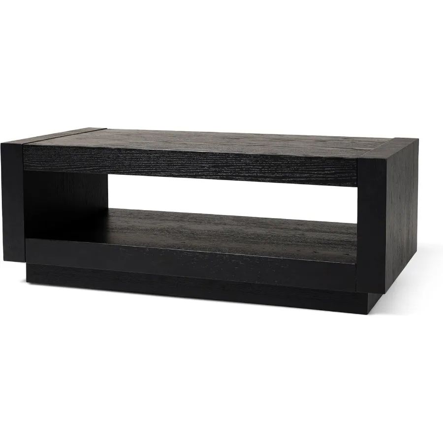 Artemis Coffee Table with Storage for Living Room, Black Solid Wood, Compact 18-inch Design with Hidden Compartment