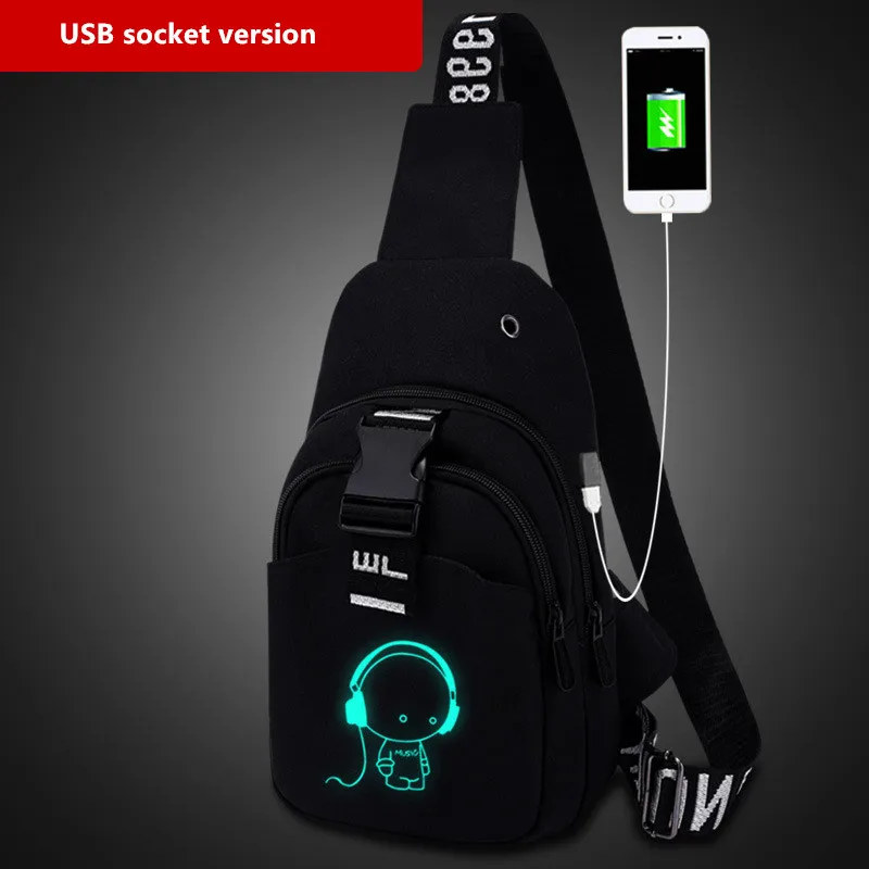 Borsa pettorale luminosa multifunzione moda uomo borse a tracolla ricarica USB Chest Pack borsa a tracolla da uomo corta da viaggio singola