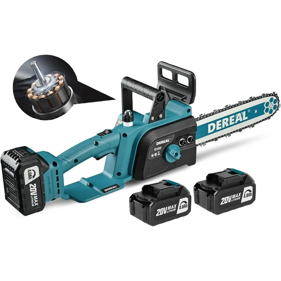 

12-дюймовая бесщеточная электрическая бензопила, аккумуляторная, 20 В, с 2 батареями 4,0 Ач, портативная компактная ручная бензопила для эффективной древесины