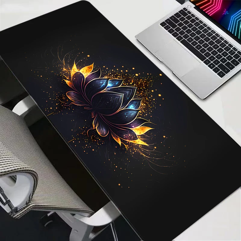 Black Gold Lotus Mouse Pad Gaming Accessories Notbook Computer Speed Mini Pc Gamer Keyboard Desk Mat Big Mousepad Large Gift