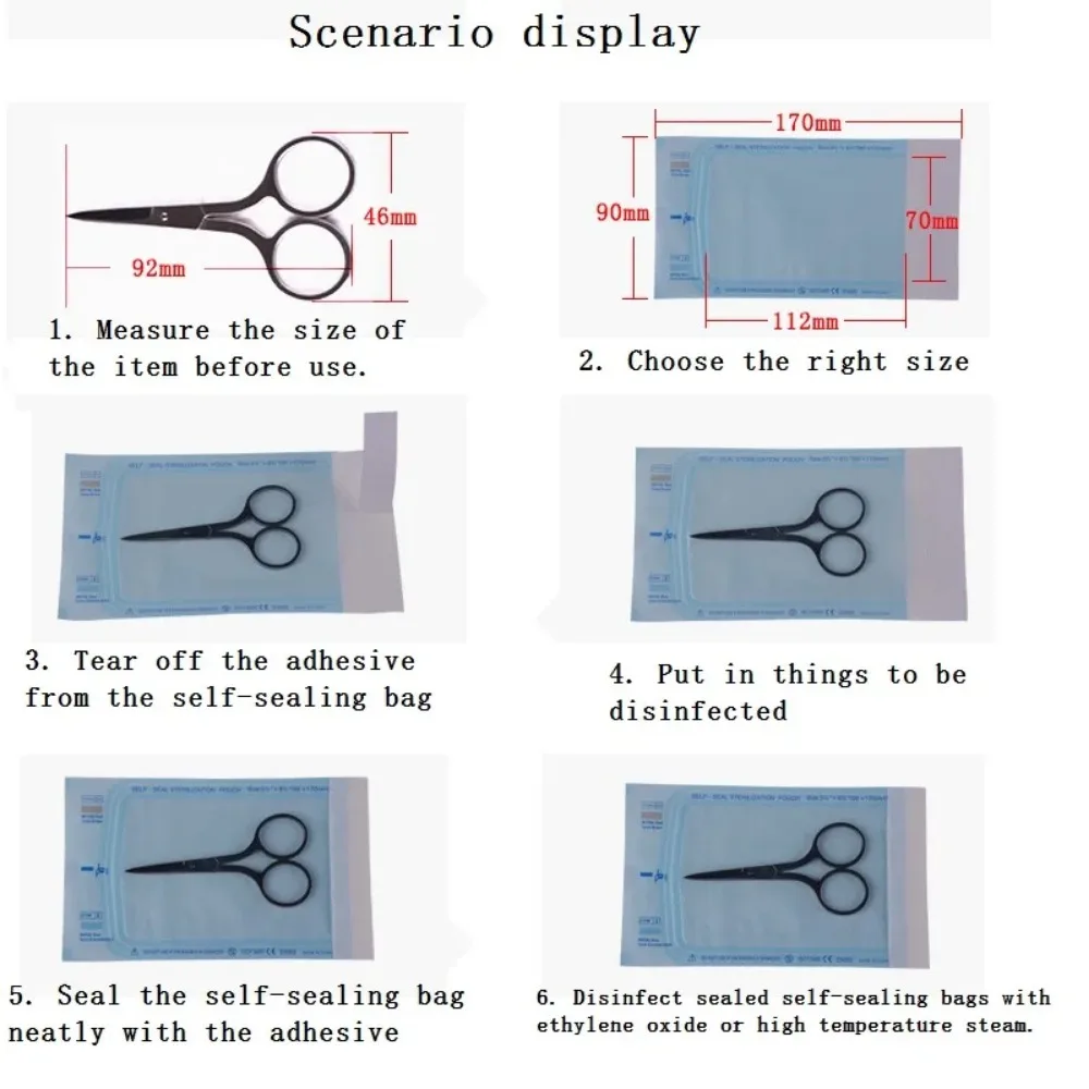 200 szt. Samoklejący torebka do sterylizacji do narzędzi do paznokci paski samoprzylepne jednorazowa torba do przechowywania narzędzia do tatuażu
