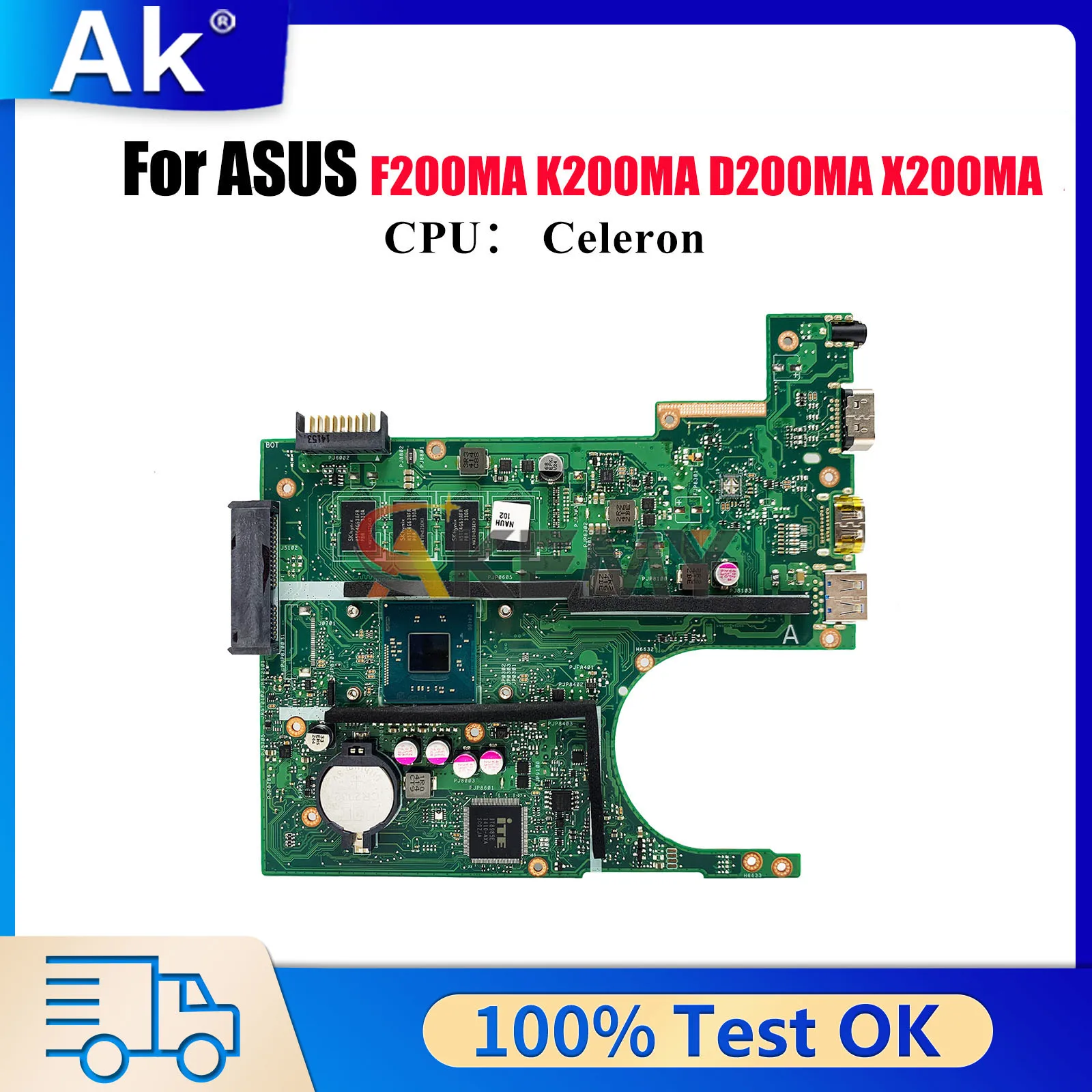

X200MA Laptop Motherboard For ASUS VivoBook F200MA K200MA X200MA D200MA X200M Notebook Mainboard With Celeron CPU 100% tests OK