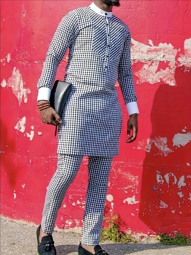 

Men's Casual Long-Sleeved Two-Piece Set: Mid-Length Top and Trousers