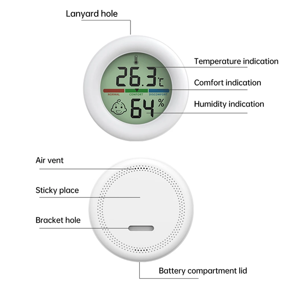 Household Temperature Humidity Meter -20℃-60℃ 20%Rh-99 Rh With CR2032 Battery Standing Hanging ℃/℉ Switching