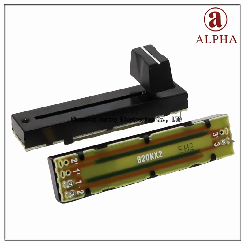 Taiwan Aihua ALPHA RA45D1F-211-15D1 straight sliding potentiometer 75MM 0B10K/0B20K×2D single tripod length 15MM with cap