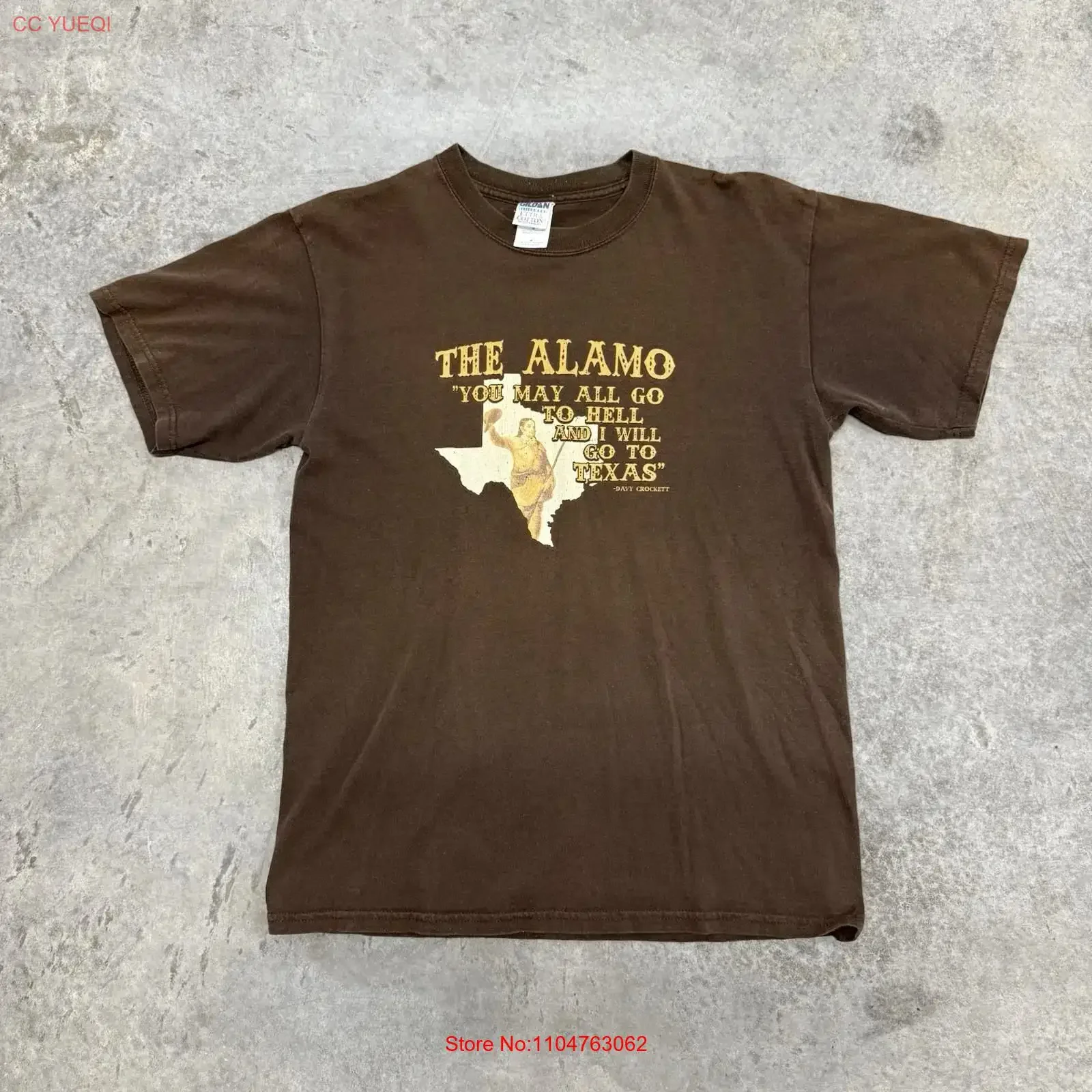 THE ALAMO YOU MAY ALL GO TO HELL AND I WILL TEXAS Brown T Shirt M vintage Washed Top For Everyday Wear Slightly