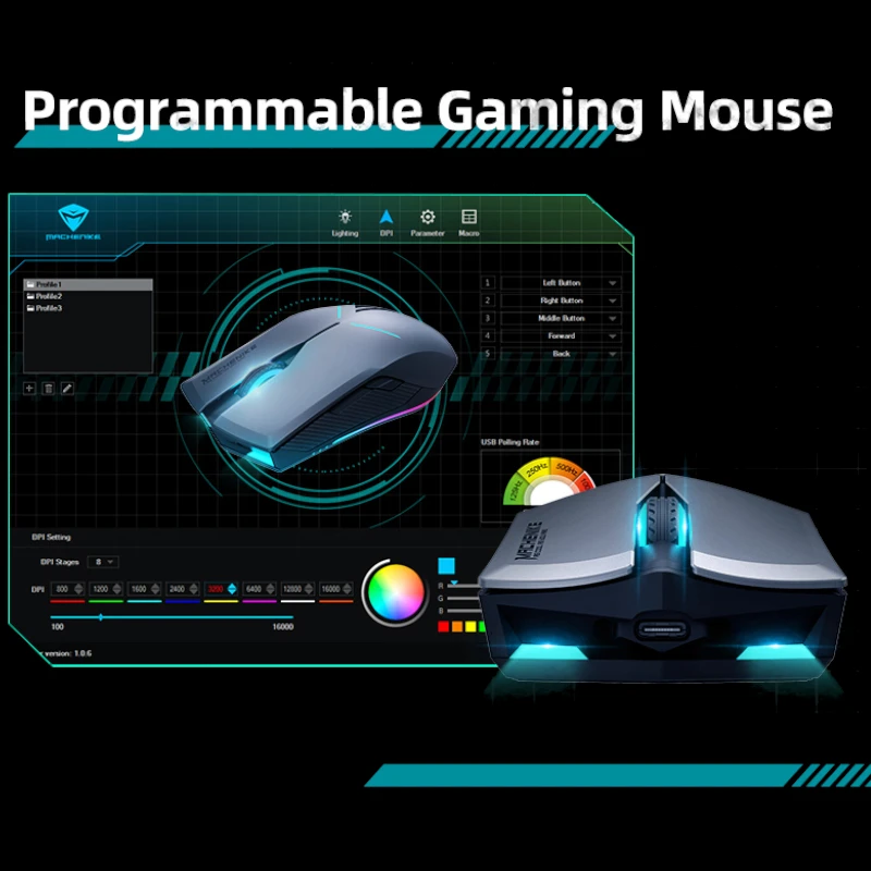 Machenike M7 Mouse Wireless Dual Mode Mouse da gioco per ufficio cablato 16000 DPI 95g Mouse retroilluminato RGB ricaricabile programmabile