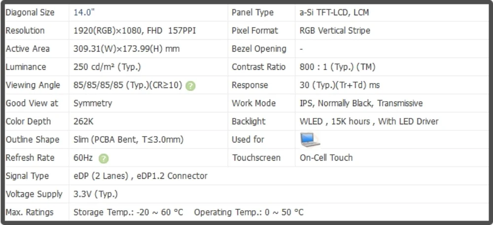 R140NWFB R0 14.0 inch Laptop Touch Screen LCD Panel IPS Display FHD 1920x1080 60Hz