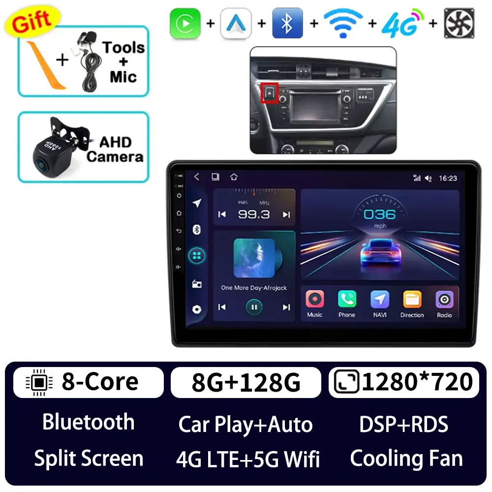Android 15 Carplay voor Toyota Auris 2013 2014 2015 2016 Corolla E160 E170 LHD 360 camera 5G WIFI autoradio BT videospeler QLED