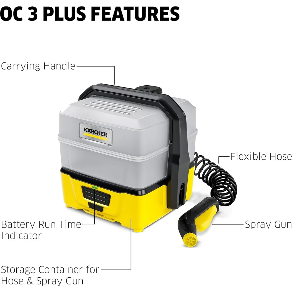 منظف الهاتف المحمول Karcher OC 3 Plus للأماكن الخارجية مع خزان مياه سعة 1.8 جالون، وفوهة رش، وخرطوم - لاسلكي ومحمول لمتعدد الاستخدامات