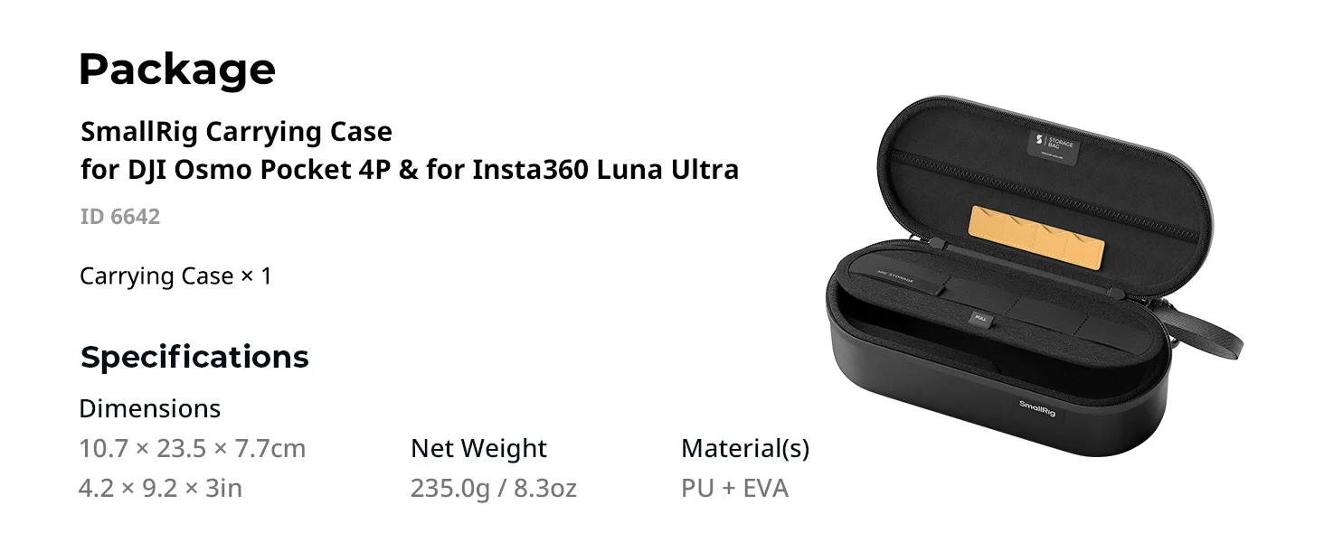 SmallRig Aufbewahrungstasche für DJI Osmo Pocket 4P / Insta360 Luna Ultra Wasserdicht mit Praktischem Handgelenkriemen Organisierte Aufbewahrung 6642B – Detail 5