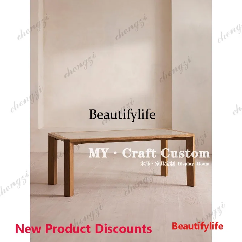 M45 Medieval natural travertine table designer rectangular marble desktop living room long table