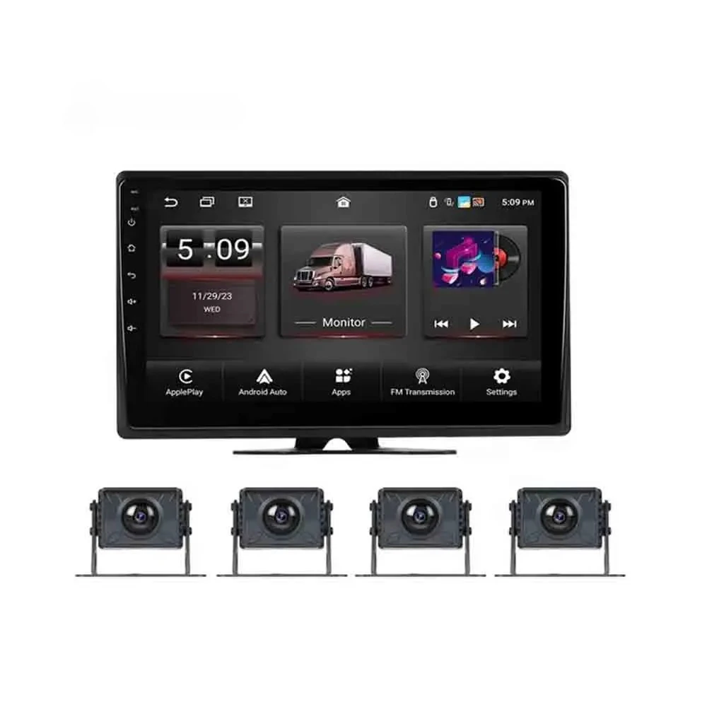 

Podofo 10.1" Android Quad Split mo nitor 4x Car Reverse cam eras Wireless Carplay/Android Auto/DVR/WiFi/BT/2+32GB for RV Campers