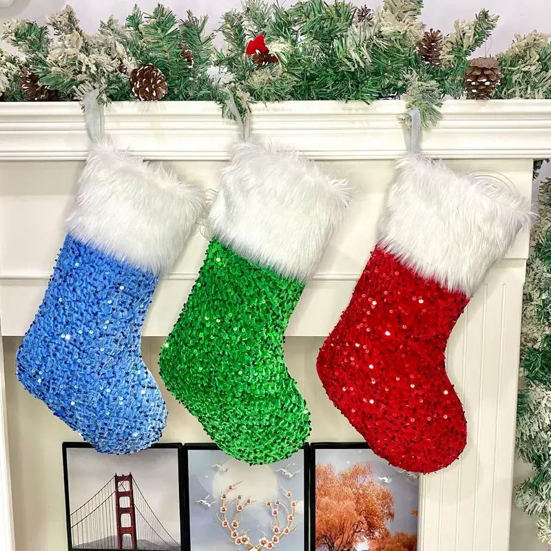 Sequin Christmas Stocking Christmas Sequin Stocking Bag Christmas Favor Treat Stocking Bag Holiday Decorations For Stair