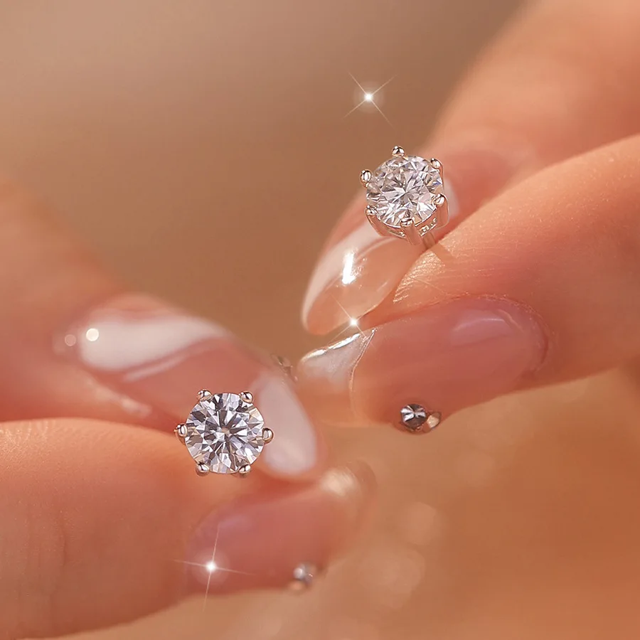 

D цвет блестящие круглые серьги-гвоздики с муассанитом и бриллиантами для женщин, стерлинговое серебро 925 пробы, свадебные ювелирные украшения, подарок на вечеринку