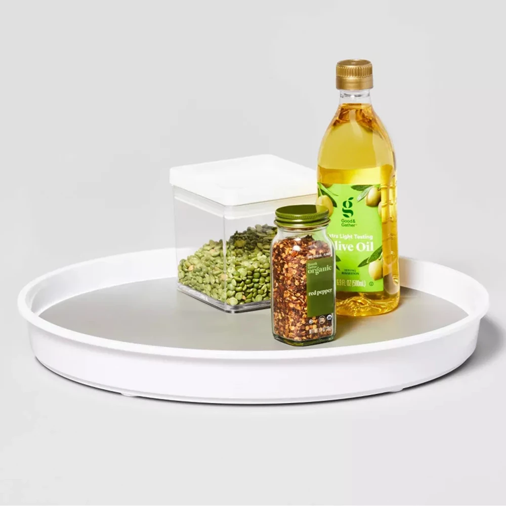 

15" Plastic Lazy Susan Turntable Organizer,Non-Skid White Spinner Tray for Kitchen,Pantry,Cabinet,Table Top,Refrigerator,Spices