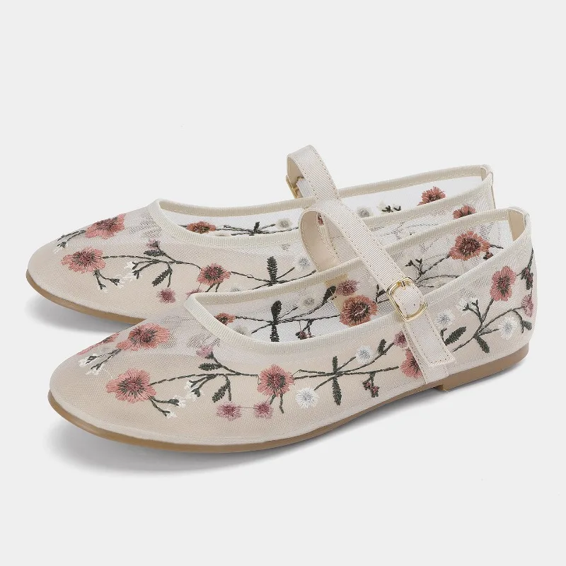 

Женские туфли Мэри Джейн с вышивкой в этническом стиле и круглой головкой, легкие удобные балетки с цветочным принтом для женщин