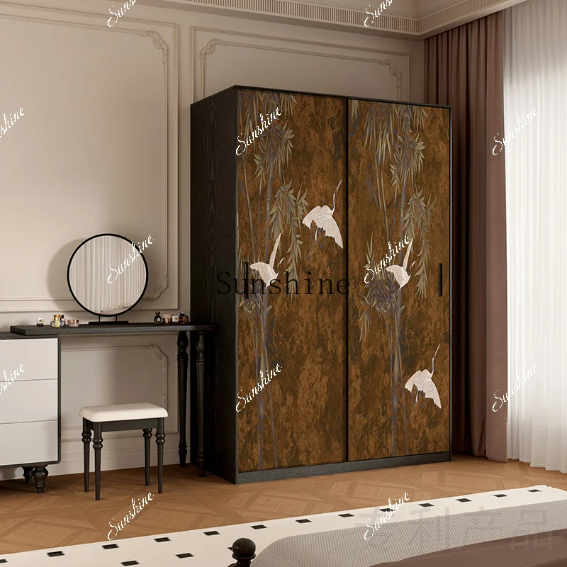 

French medieval solid wood bedroom bedside cloakroom against the wall floor-to-ceiling storage cabinet FT