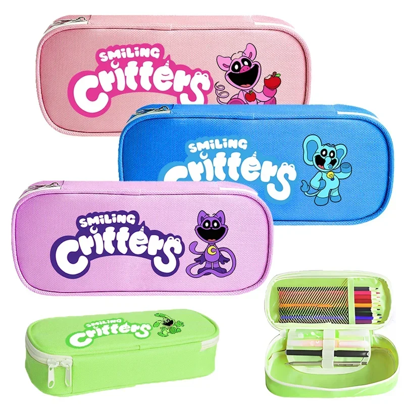 Caja de lápices con estampado de Critters sonrientes, suministros escolares de oso Catnap, papelería de pinchos, estuche de lápices de Anime de dibujos animados para niños, regalo Kawaii