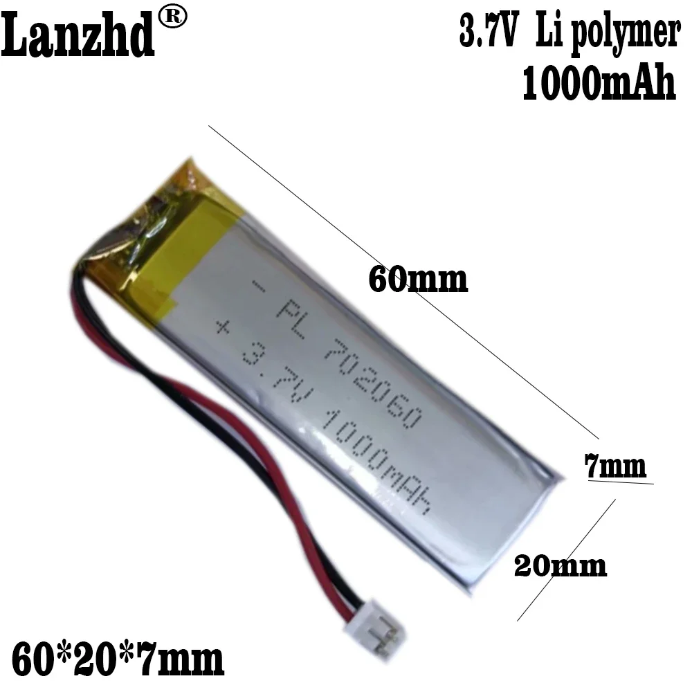 

1-12pcs 3.7V 1000mAH 702060 Polymer lithium ion / Li-ion battery for TOY POWER BANK GPS,mp3,mp4