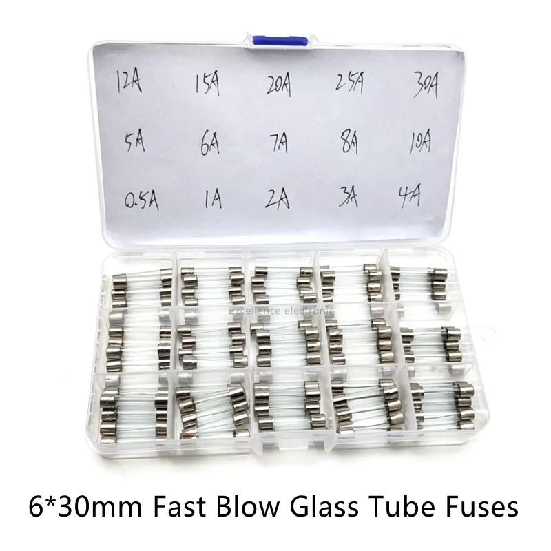 

75pcs/Box 6*30mm Glass Fuse Fast Fuse 250V 0.5A 1A 2A 3A 4A 5A 6A 7A 8A 10A 12A 15A 20A 25A 30A Quick Blow 6x30mm