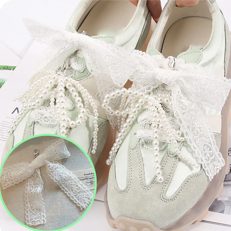 Lace Bowknot Shoe Decoration Shoe Lace Clips with Stylish Beaded Sneakers Detachable Resin Pearls Flower Shoe Clips Decorative