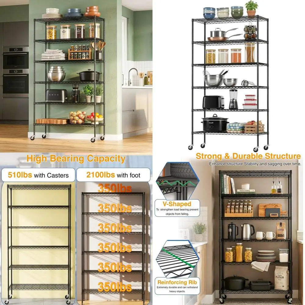 

6-Shelf Adjustable Heavy-Duty Wire Shelving Unit, 45L x 18W x 82H, 2100 lbs Capacity, for Commercial, Restaurant, Garage, Pantry