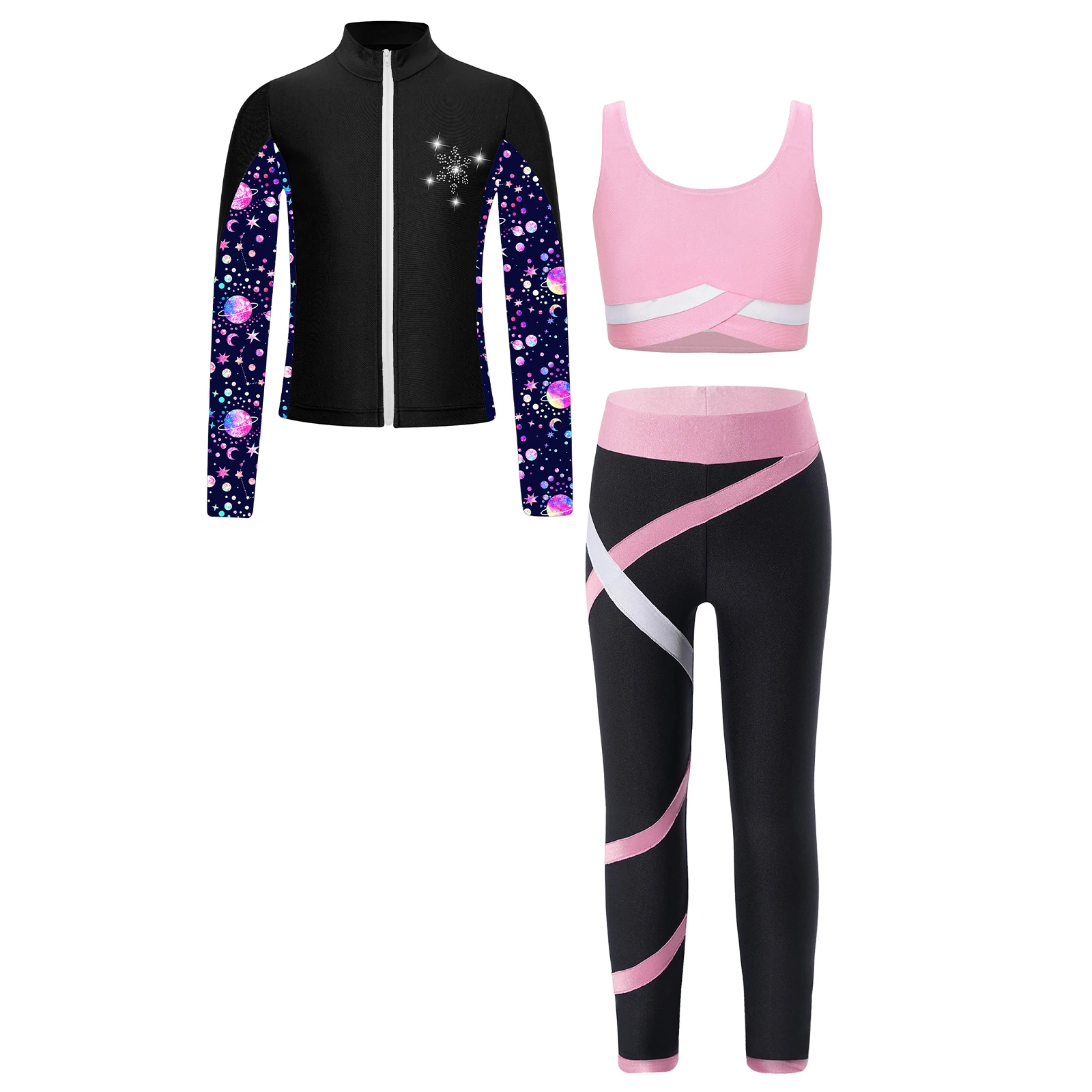 Tute sportive per bambini Set sportivo per bambini per ragazze palestra abiti sportivi gilet con Legging felpa con cerniera a maniche lunghe abbigliamento sportivo