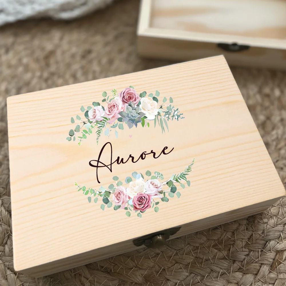 Personalized Memory Box Open Wreath Custom Name Date Wedding Party Bridesmaid Proposal Bridesmaid Proposal Wooden Jewelry