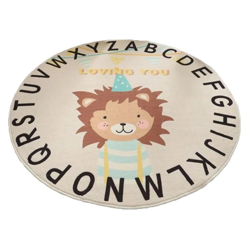 090B Cartoon Animal Print Baby for Play Mat Crawling Carpet Kids Room Floor Rug Round