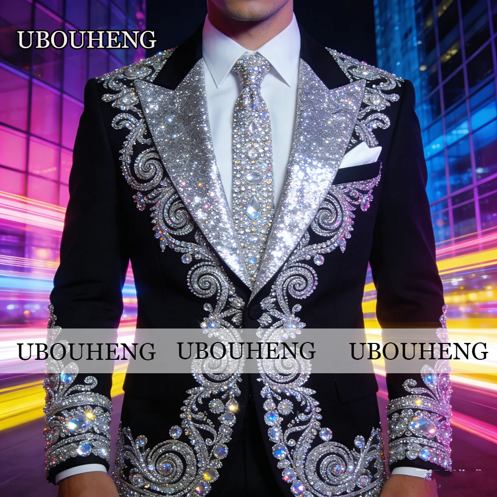 

Элегантные мужские свадебные костюмы с камнями и пайетками, приталенные блестящие пиджаки для выпускного вечера, индивидуальный пошив, смокинги из 2 предметов