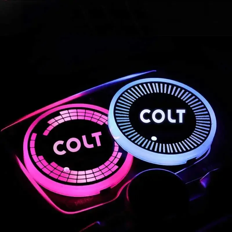 Car LED Luminous Water Cup Holder Mat Colorful Ambience Light USB Charging Non-slip coaster for Colt