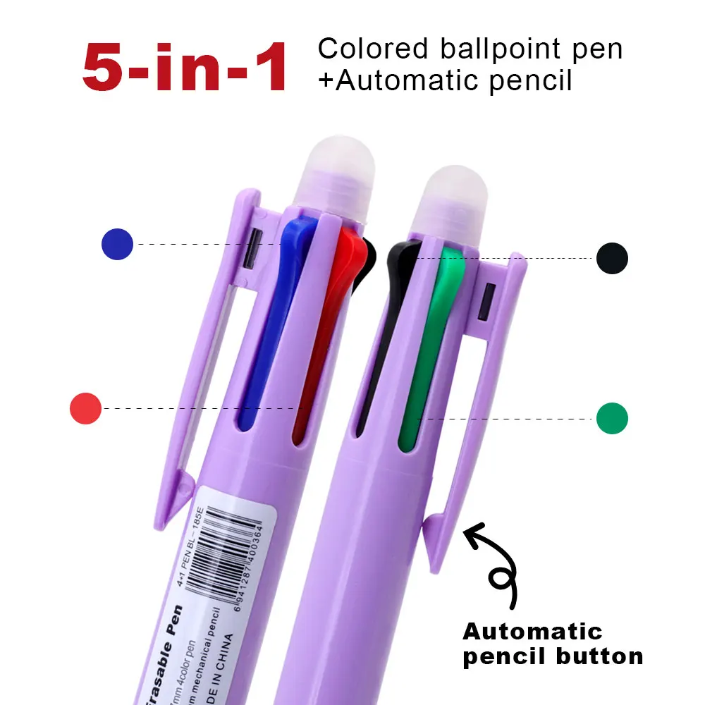 Creative 5 In-1 Multicolor Erasable Gel Pens 2Pcs Automatic Pencil With Eraser For School Office Writing Supplies Stationery view 4